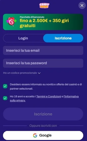 Candyspinz Casino registrazione